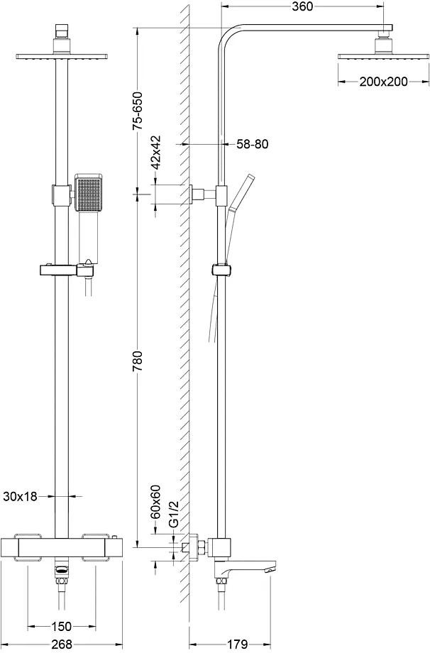 Душевая стойка Timo Tetra-thermo SX-0169/03 черный-2